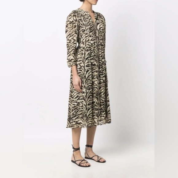 ba&sh Jacquard Midi Dress with Tiger Print Medium - Picture 2 of 9